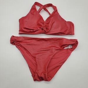 ♡♡ Gisela Metallic Rose Two Piece Swim Suit Size 36
